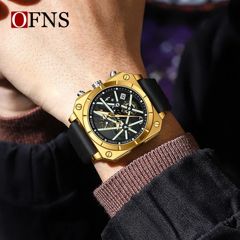 OFNS Brand 1311 Top Grade Quartz Watch Fashionable Classic Simple Bar Nail Calendar Waterproof Men's Quartz Square Watch 2024