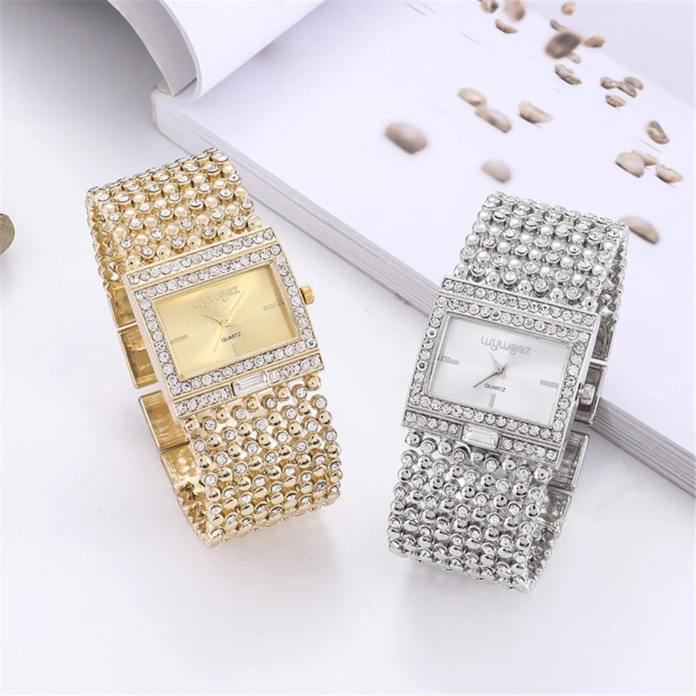 UTHAI W25 Women's Square Quartz Watch Fashion Brand Light Luxury Stainless Steel Bracelet Girls' Diamond Inlaid Wristwatches