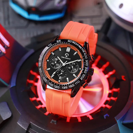 Luxury Brand Men'S Watch Calendar Luminous Waterproof Relojes Cronografo Wristwatch Business Sports Silicone Strap Watch For Men