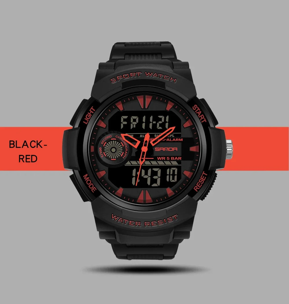 SANDA Digital Watch Men Military Army Sport Quartz Wristwatch Top Brand Luxury LED Waterproof Male Electronic Watches 6002