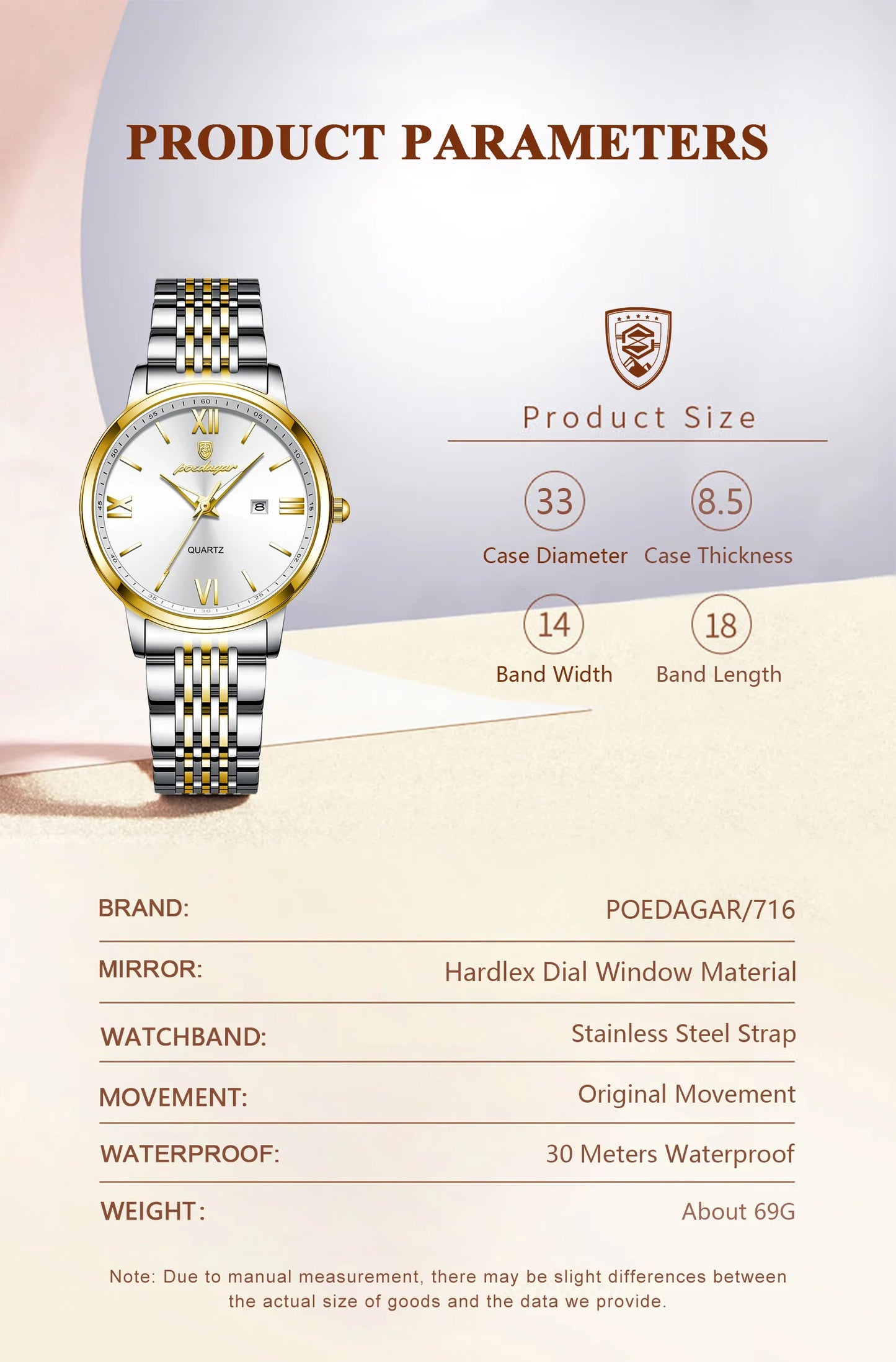 POEDAGAR Ladies Wristwatch Luxury Waterproof Luminous Date Gold Watch For Women Dress Stainless Steel Quartz Women's Watches+Box