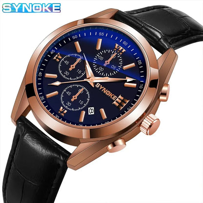 SYNOKE Mode Affaires Hommes Loisirs Non Mécanique Ceinture Alliage Hommes Montre Lueur Nocturne Étanche Calendrier Montre À Quartz