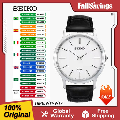 Seiko Quartz Stone Men's Watch Japan Original Leisure Leather Strap White Plate Leisure Watch 10 Bar Waterproof Sup873j1