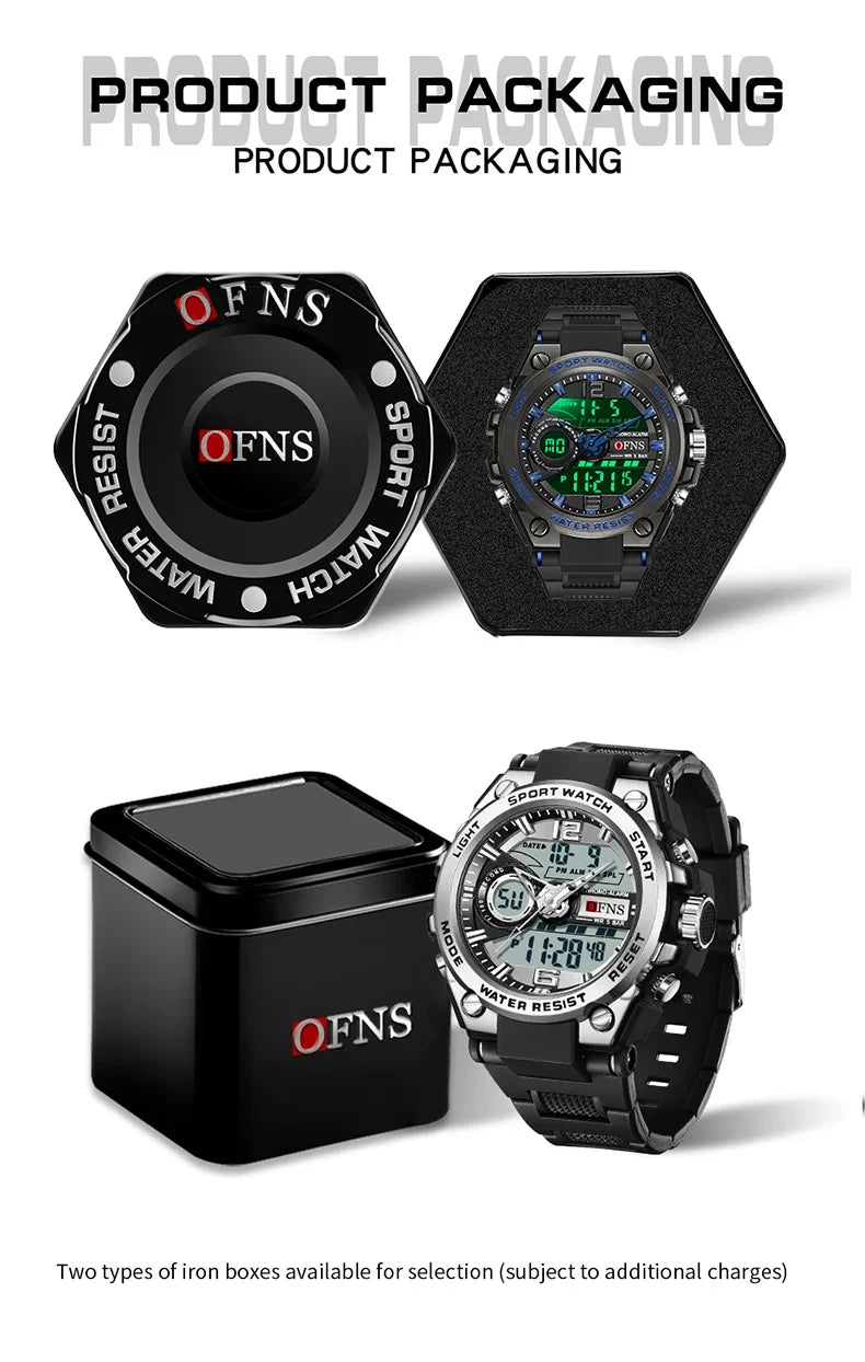 OFNS 6092 New Sport Military Men's Watches Waterproof Quartz Wristwatch LED Digital Watch for Male Clock Relogios Masculino