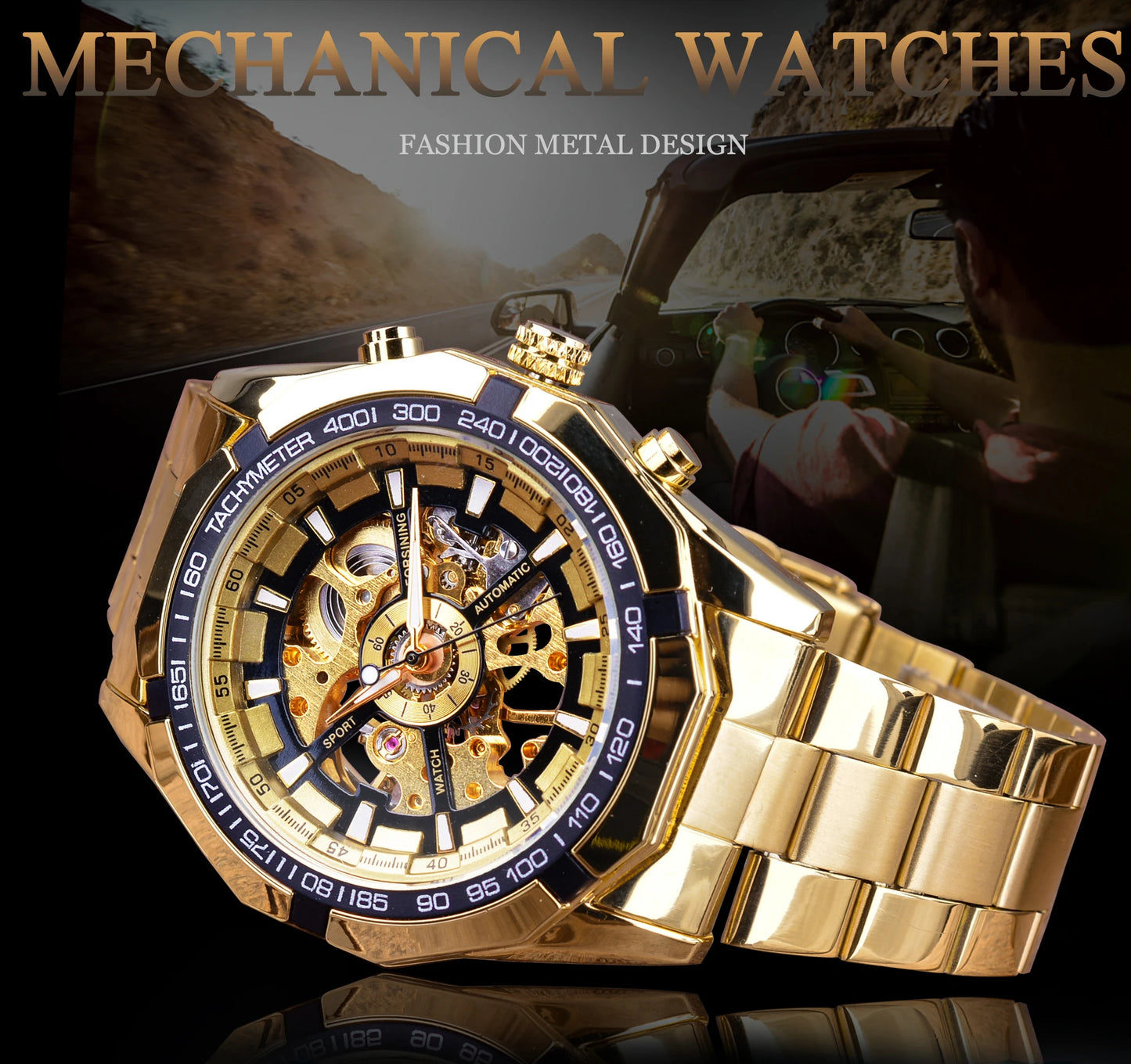 Forsining Skeleton Dial Men's Mechanical Watches Luminous Golden Sport Business Style Wristwatch Montre Homme Ideal Gift For Man