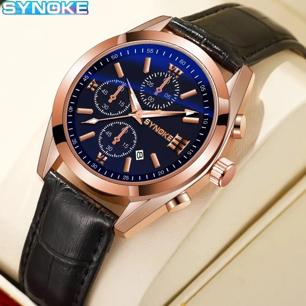 SYNOKE Mode Affaires Hommes Loisirs Non Mécanique Ceinture Alliage Hommes Montre Lueur Nocturne Étanche Calendrier Montre À Quartz