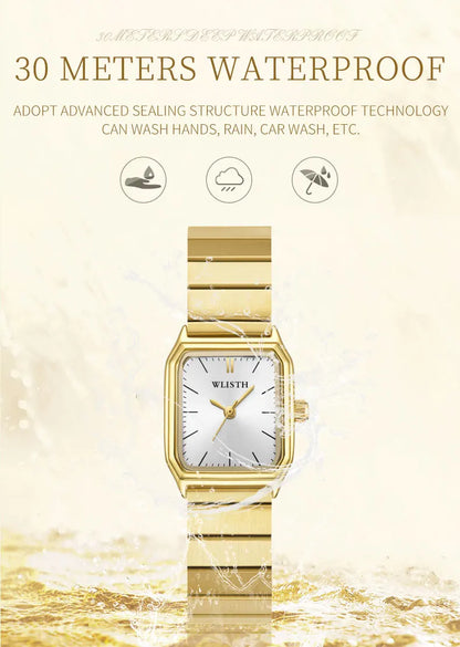 Women Deluxe Business Quartz Watch Square Unique Dial Stainless Steel Wrist Watch for Ladies Gold Bracelet Watch Clock 2023