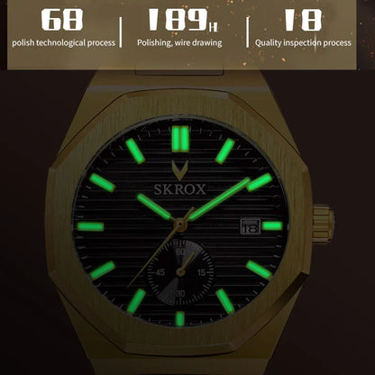 SKROX Design Original Octagon Date Automatic Watches Top Luxury Man Gold Watch Waterproof Steel Mechanical Elegant Male Wrist