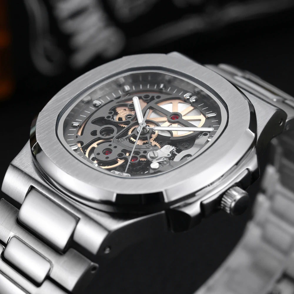 New Skeleton Mechanical Watch Men Luxury Brand Stainless Steel Tourbillon Automatic Watches High Quality Dive  Clock Dropship