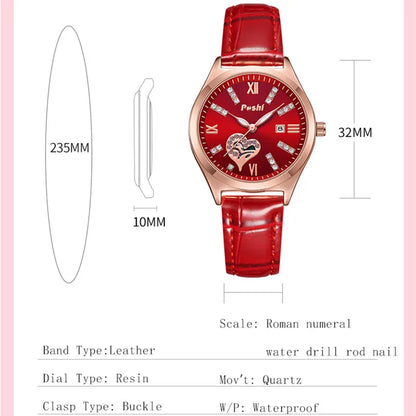 POSHI Original Brand Women Watch Fashion Quartz Watches Simple Casual Leather Ladies Bracelet Diamond Wristwatch Gift 2023