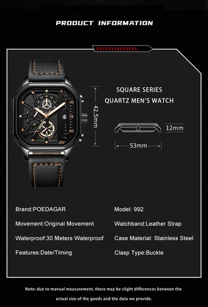 POEDAGAR Fashion Quartz Men Watches Top Brand Waterproof Luminous Chronograph Sports Watch Relogio Masculino reloj High Quality