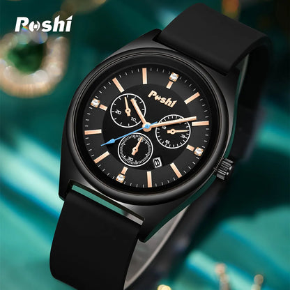 POSHI Fashion Women's Watches Luxury High Quality Silicone Strap Quartz Wristwatch with Date Original Ladies Casual Clock Gift