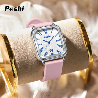 POSHI Fashion Quartz Watch Casual Luxury Women's Wristwatch Silicone Strap with Date Beautiful Clock