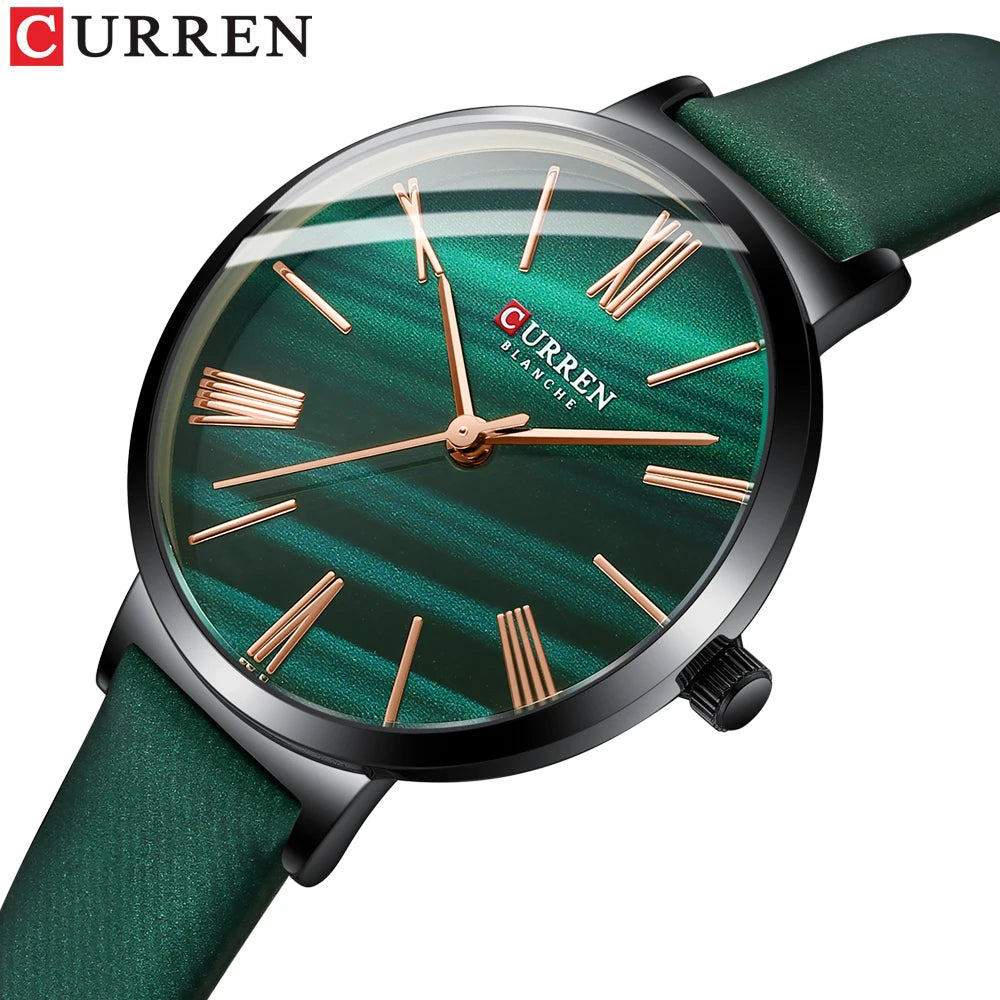 Reloj Mujer CURREN Luxury Watch for Women Fashion Malachite Green Quartz Dress Bracelet Wristwatch with Leather Female Clock